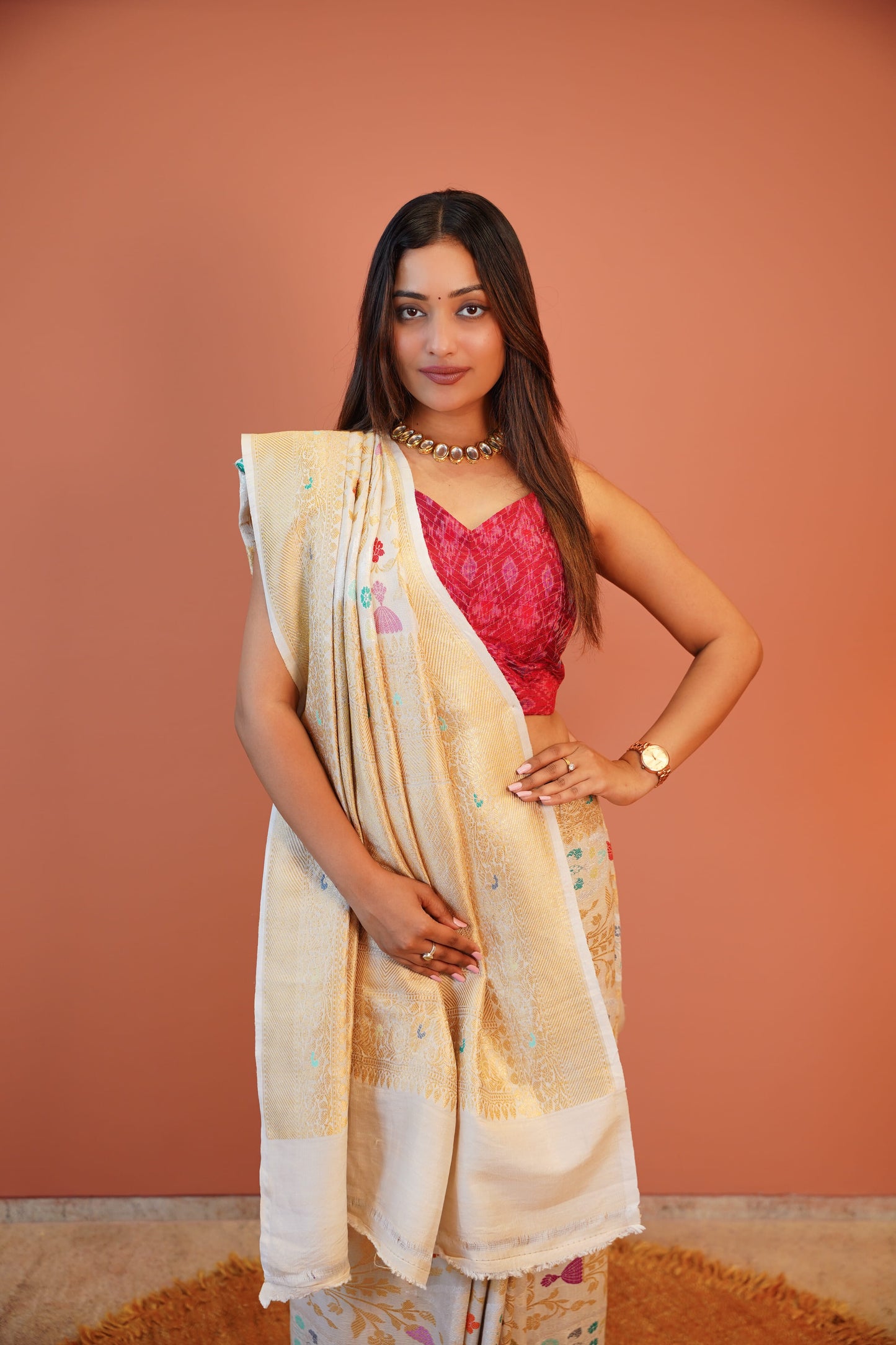 Heer Ivory Floral Banarasi Saree