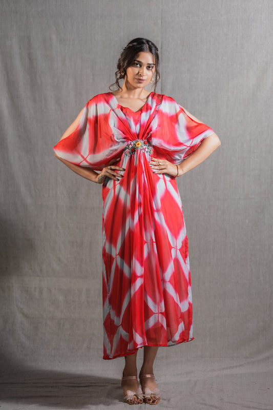 Ruby Organza Shibori Kaftan